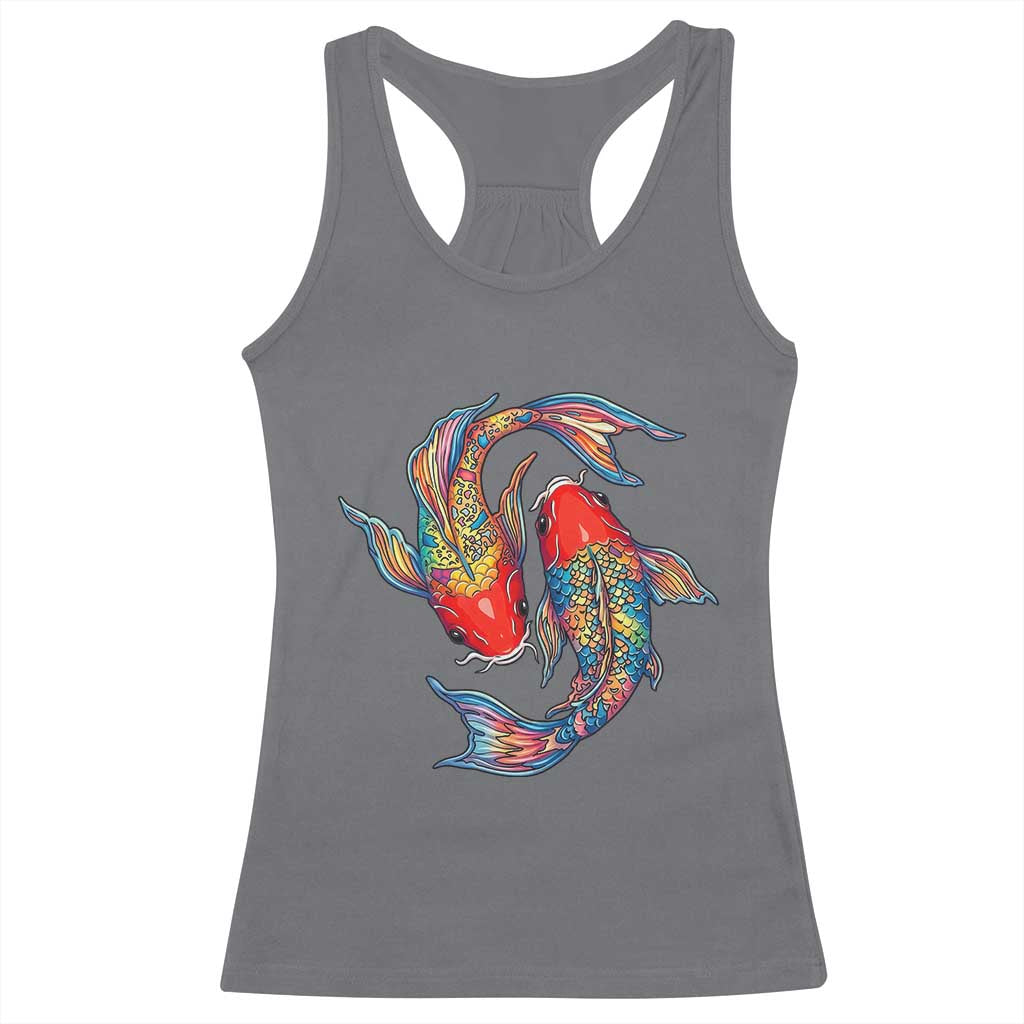 Rainbow Koi Fish LGBTQ Pride Racerback Tank Top Colorful Japanese Carp TS12 Charcoal Print Your Wear