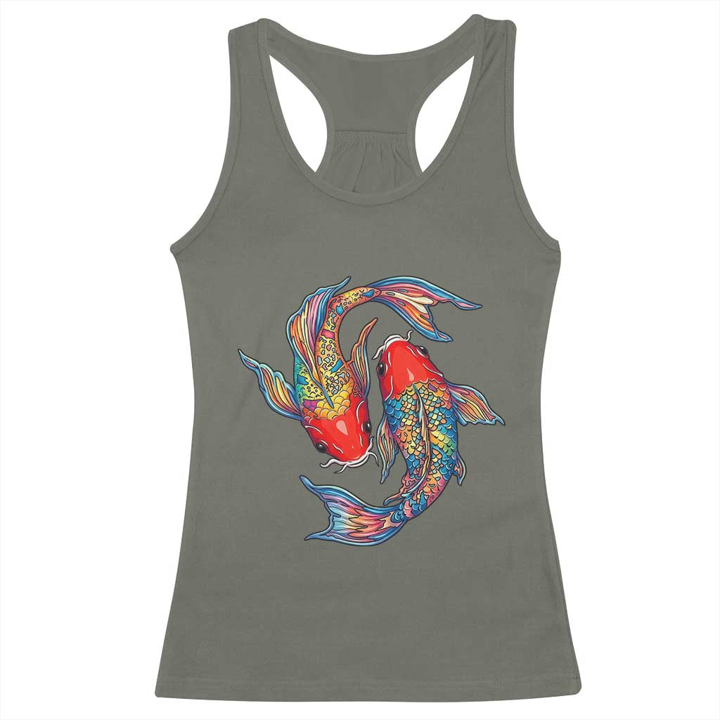 Rainbow Koi Fish LGBTQ Pride Racerback Tank Top Colorful Japanese Carp TS12 Military Green Print Your Wear