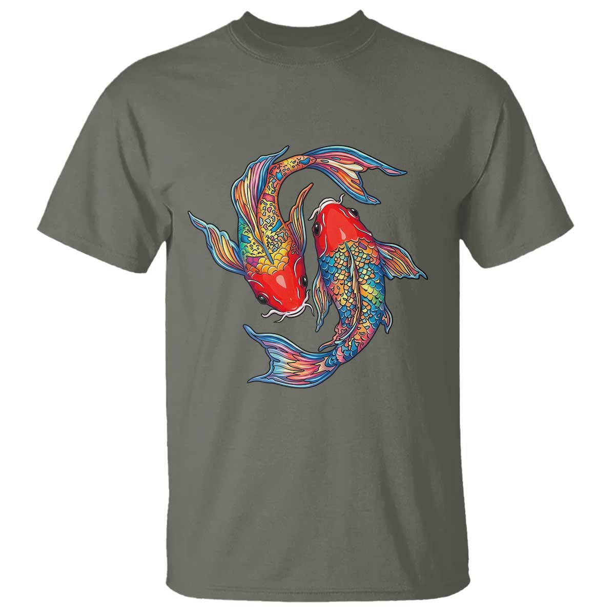 Rainbow Koi Fish LGBTQ Pride T Shirt Colorful Japanese Carp TS12 Military Green Print Your Wear