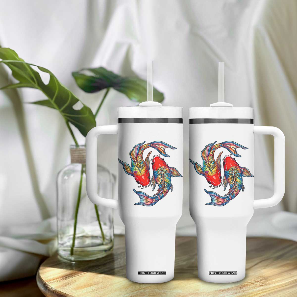 Rainbow Koi Fish LGBTQ Pride Tumbler With Handle Colorful Japanese Carp