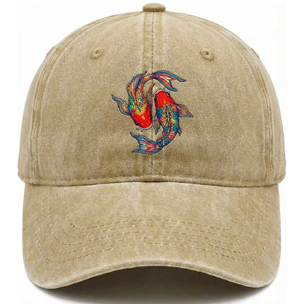 Rainbow Koi Fish LGBTQ Pride Washed Cotton Baseball Cap Colorful Japanese Carp