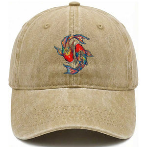 Rainbow Koi Fish LGBTQ Pride Washed Cotton Baseball Cap Colorful Japanese Carp