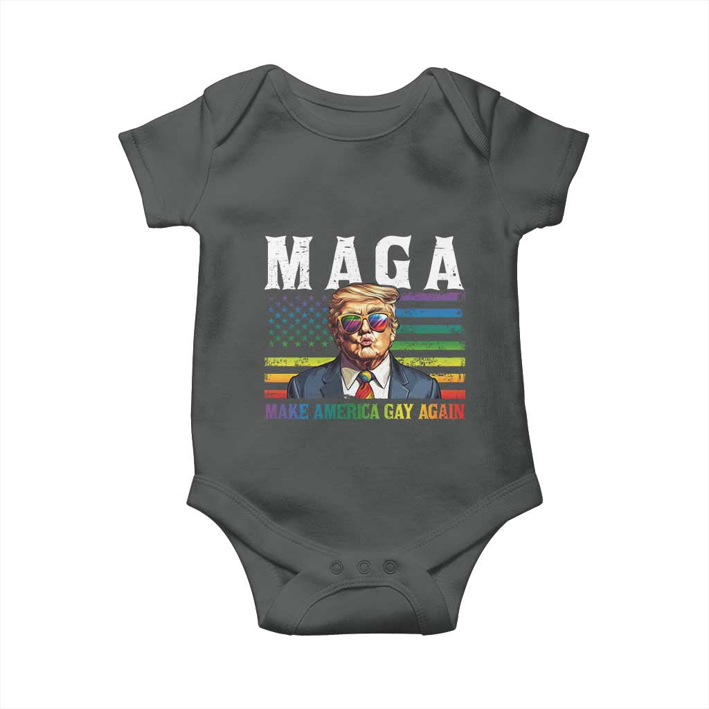 Make America Gay Again Baby Onesie LGBTQ Political Satire TS12 Dark Heather Print Your Wear