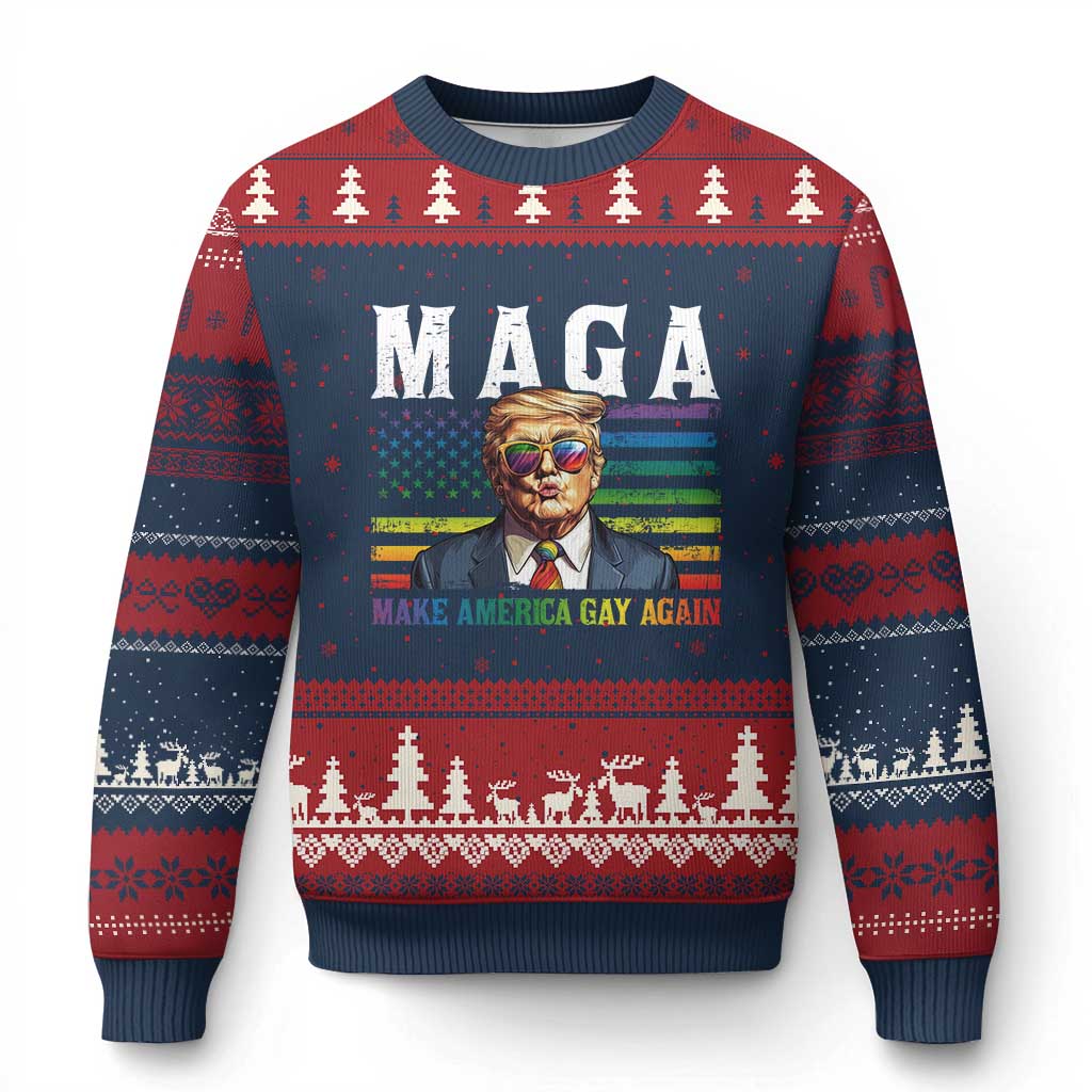 Make America Gay Again Ugly Christmas Sweater LGBTQ Political Satire TS12 Navy Red Print Your Wear