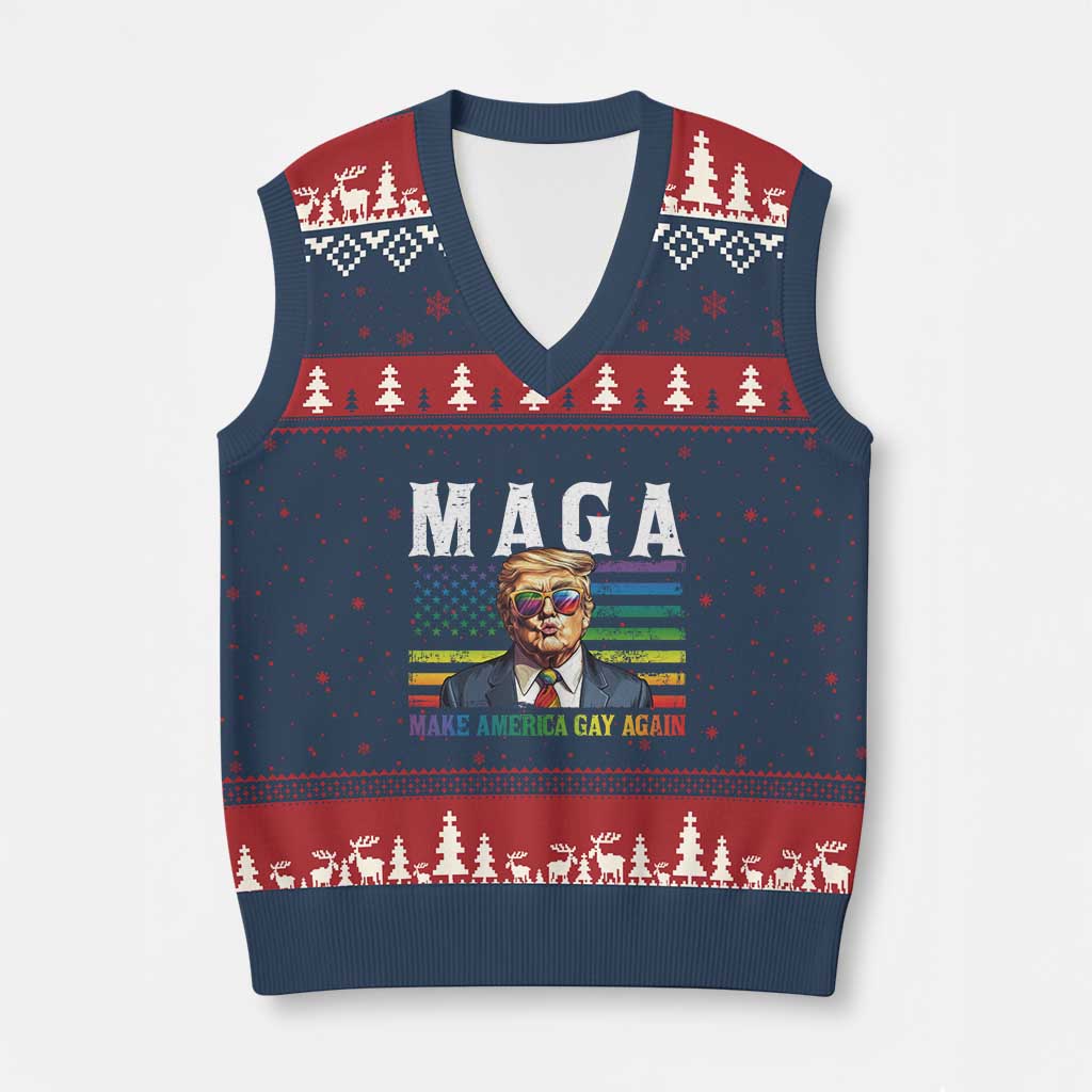 Make America Gay Again V-Neck Knit Sweater Vest LGBTQ Political Satire