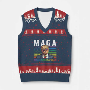 Make America Gay Again V-Neck Knit Sweater Vest LGBTQ Political Satire