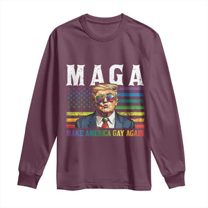 Make America Gay Again Long Sleeve Shirt LGBTQ Political Satire TS12 Maroon Print Your Wear