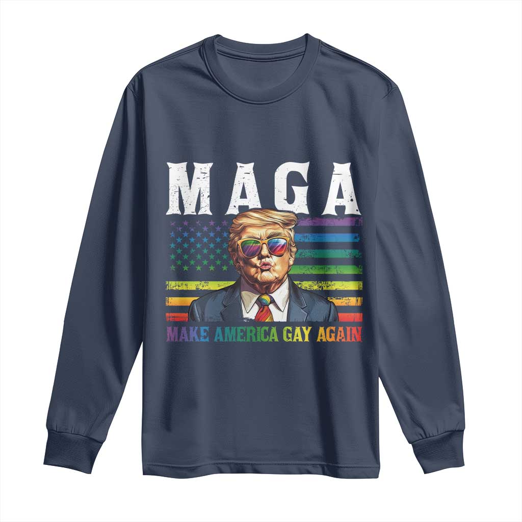 Make America Gay Again Long Sleeve Shirt LGBTQ Political Satire TS12 Navy Print Your Wear