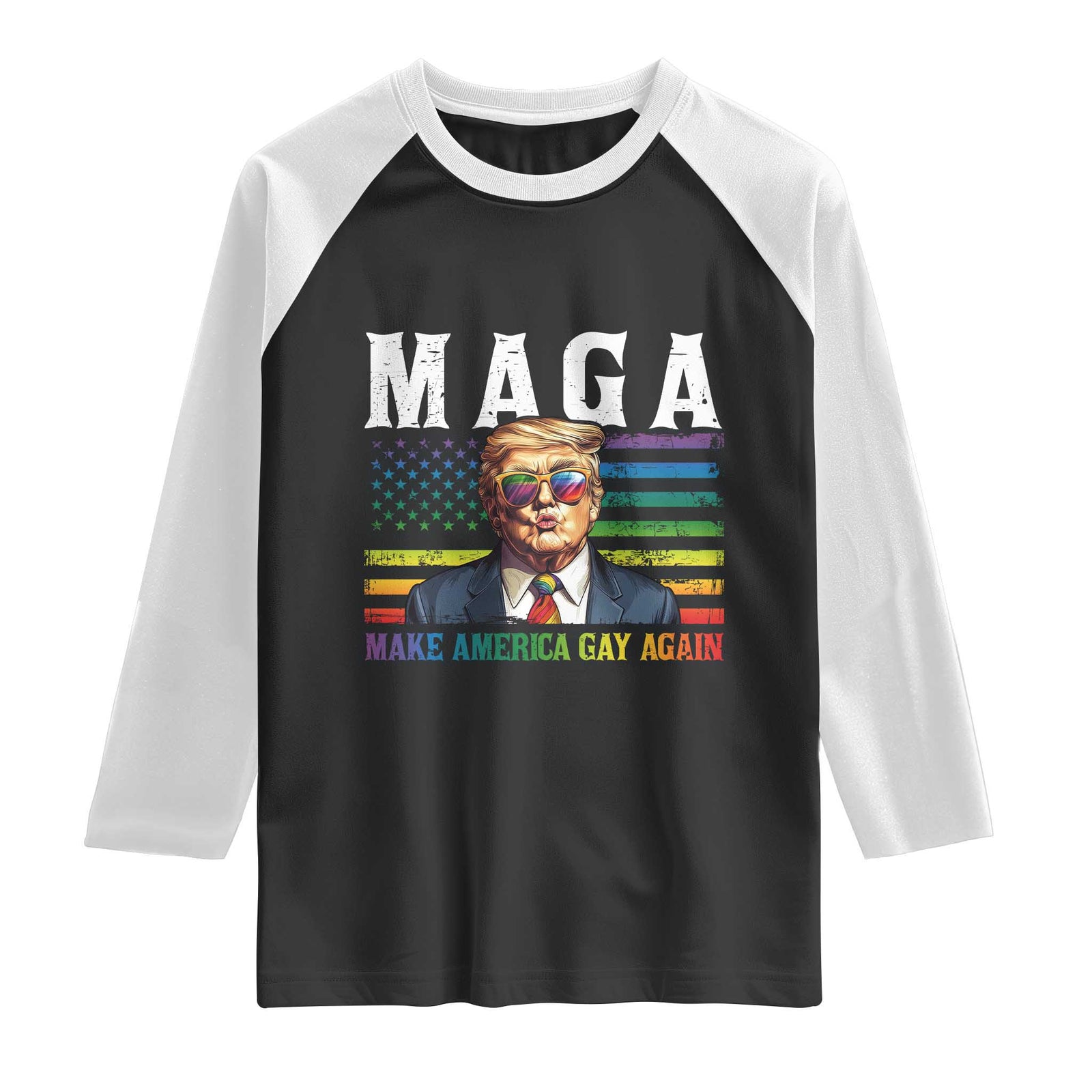 Make America Gay Again Raglan Shirt LGBTQ Political Satire TS12 Black White Print Your Wear