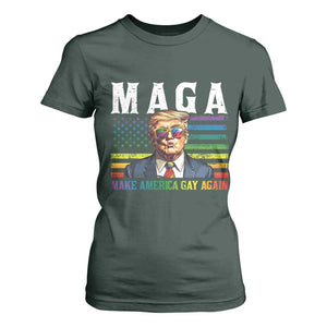 Make America Gay Again T Shirt For Women LGBTQ Political Satire TS12 Dark Forest Green Print Your Wear