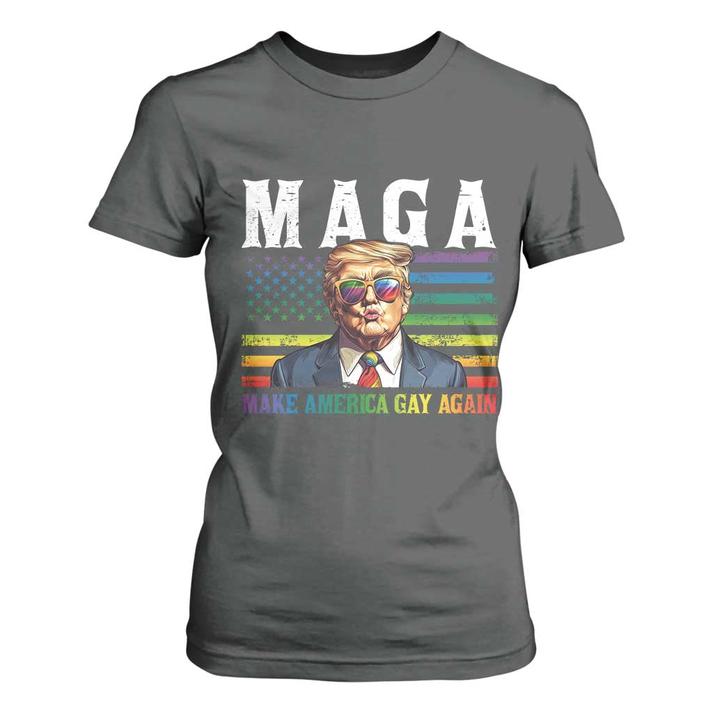 Make America Gay Again T Shirt For Women LGBTQ Political Satire TS12 Dark Heather Print Your Wear