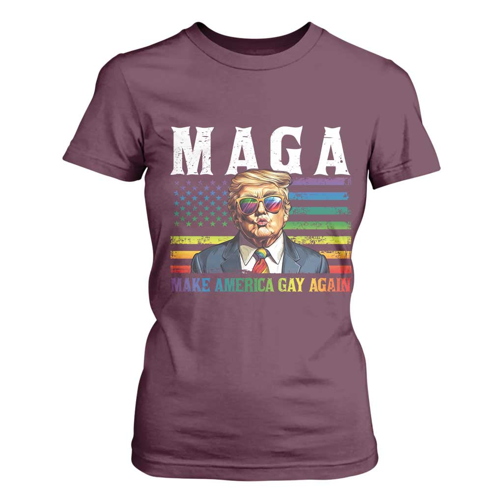 Make America Gay Again T Shirt For Women LGBTQ Political Satire TS12 Maroon Print Your Wear