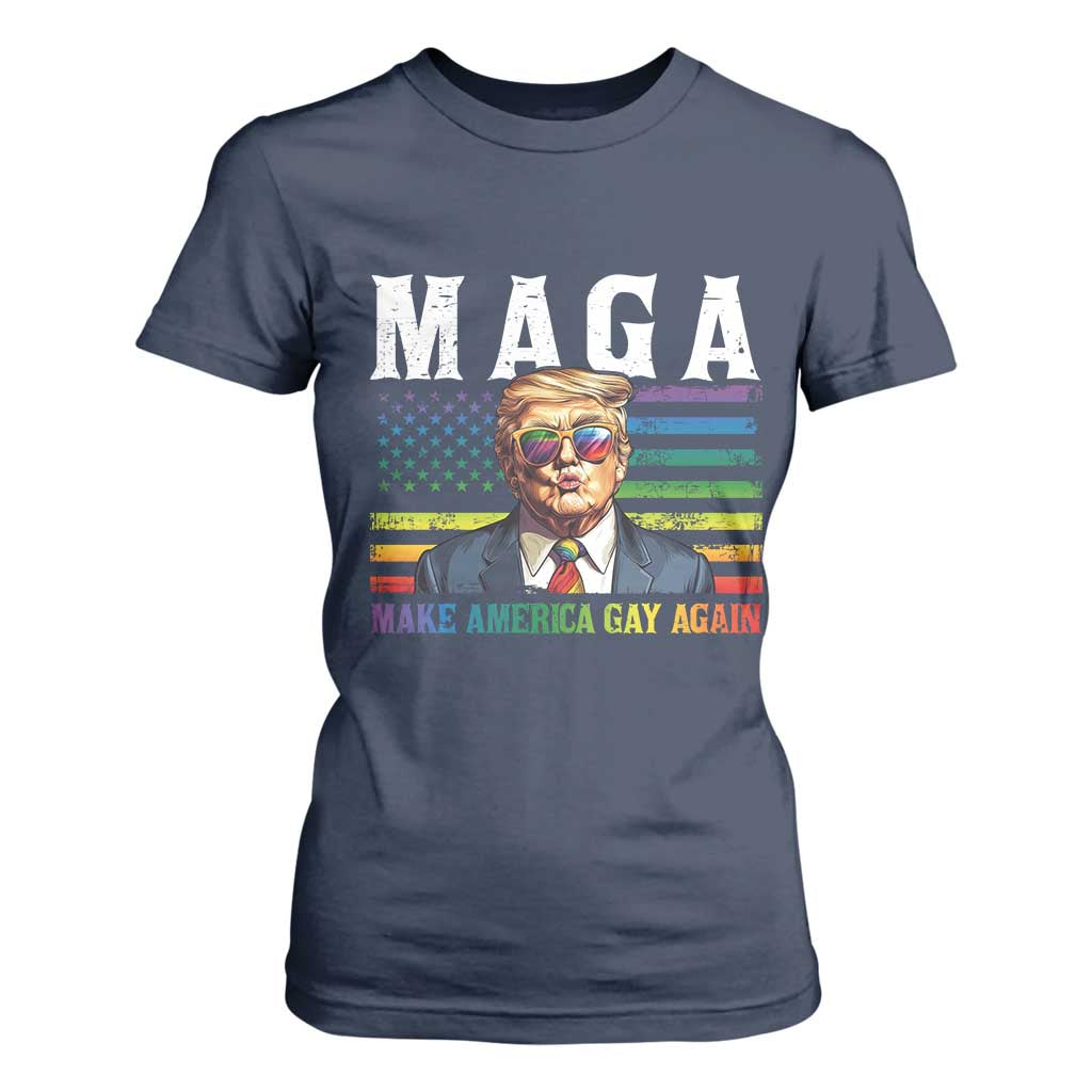 Make America Gay Again T Shirt For Women LGBTQ Political Satire TS12 Navy Print Your Wear