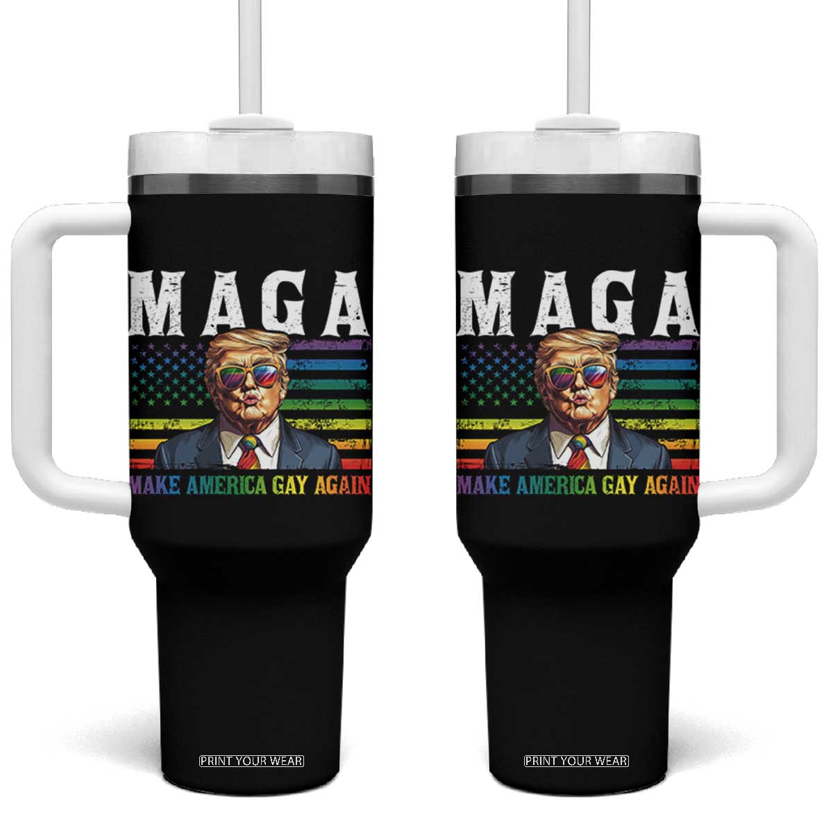 Make America Gay Again Tumbler With Handle LGBTQ Political Satire TS12 One Size: 40 oz Black Print Your Wear