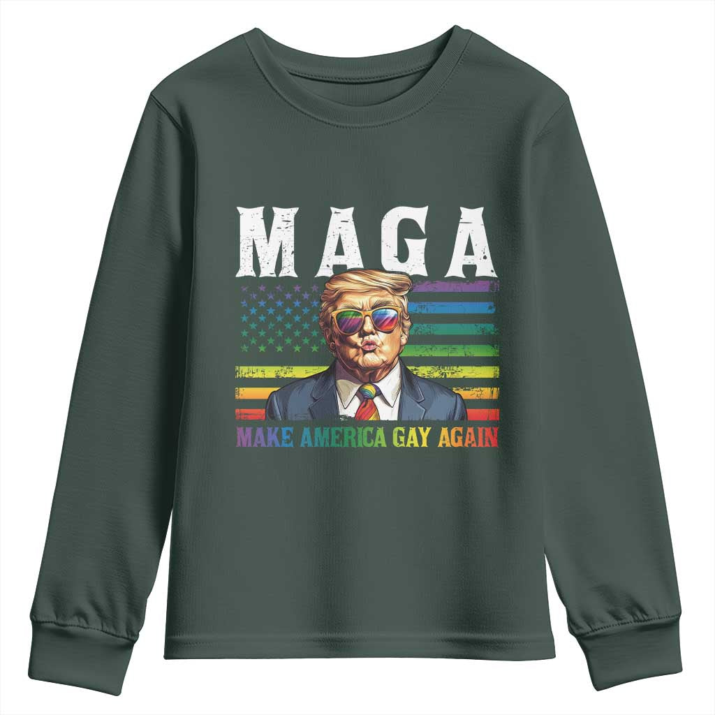 Make America Gay Again Youth Sweatshirt LGBTQ Political Satire TS12 Dark Forest Green Print Your Wear