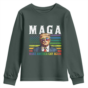 Make America Gay Again Youth Sweatshirt LGBTQ Political Satire TS12 Dark Forest Green Print Your Wear
