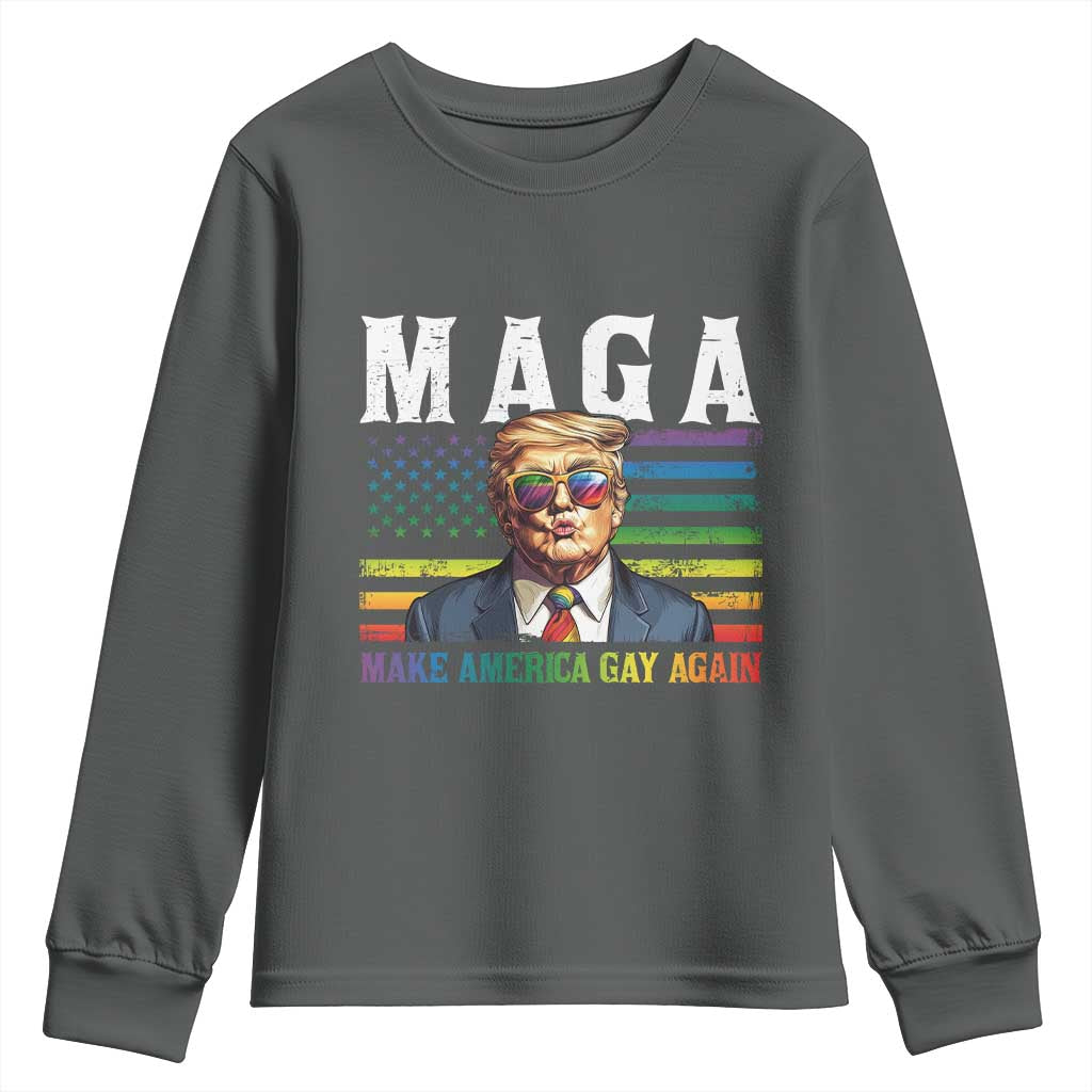 Make America Gay Again Youth Sweatshirt LGBTQ Political Satire TS12 Dark Heather Print Your Wear