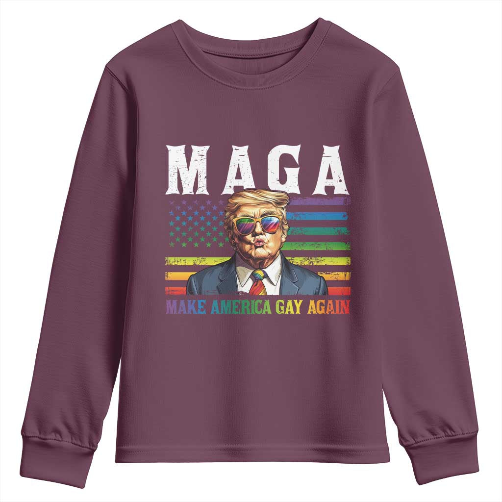 Make America Gay Again Youth Sweatshirt LGBTQ Political Satire TS12 Maroon Print Your Wear