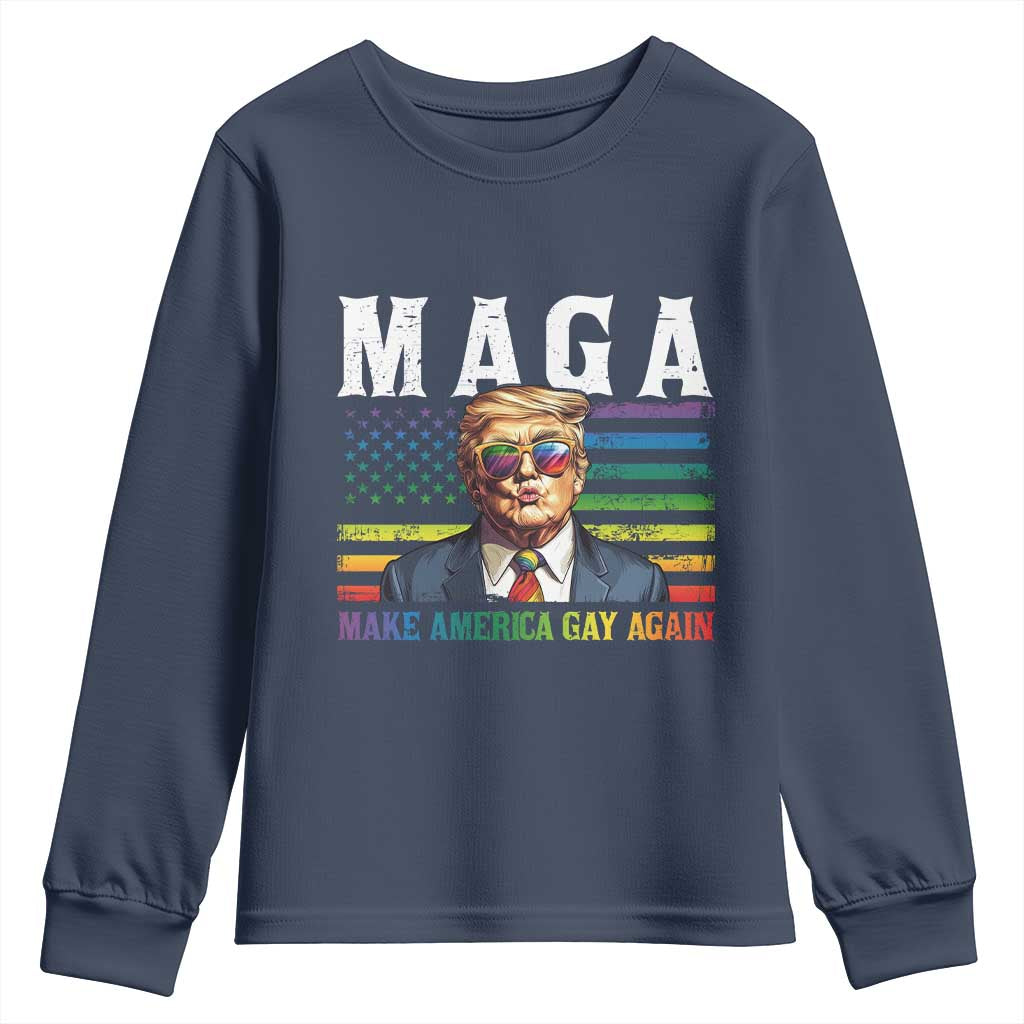 Make America Gay Again Youth Sweatshirt LGBTQ Political Satire TS12 Navy Print Your Wear