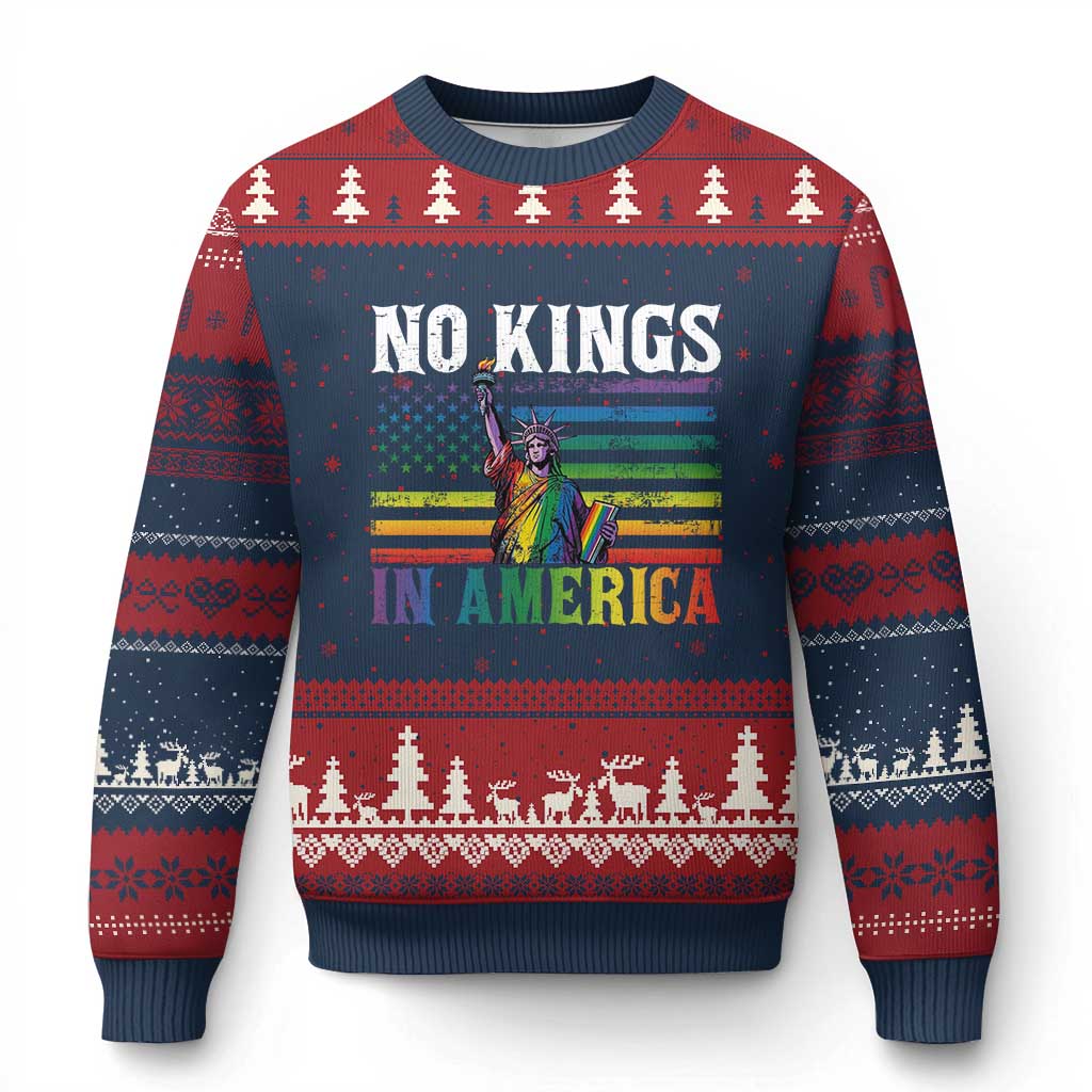 No Kings In America LGBT Pride Ugly Christmas Sweater Anti Authoritarian Political
