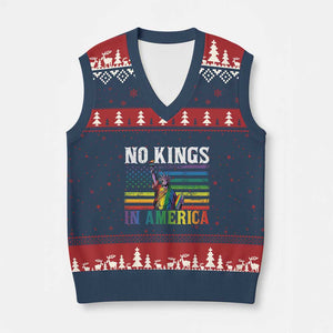 No Kings In America LGBT Pride V-Neck Knit Sweater Vest Anti Authoritarian Political TS12 Navy Red Print Your Wear