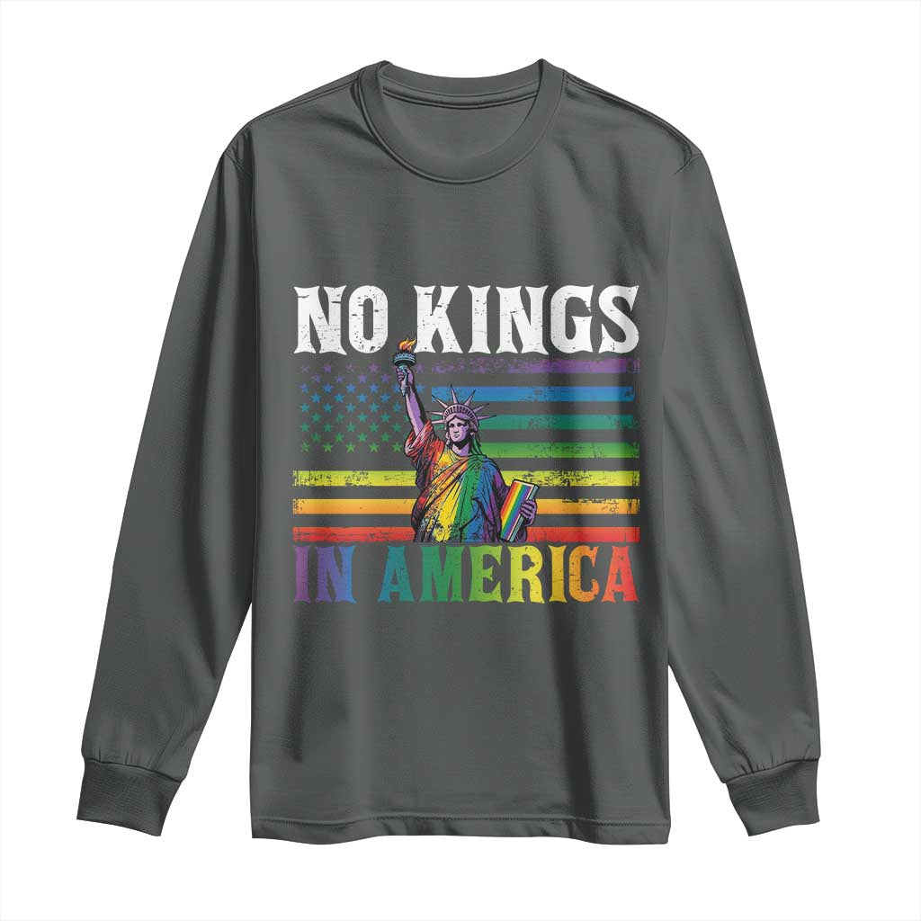 No Kings In America LGBT Pride Long Sleeve Shirt Anti Authoritarian Political TS12 Dark Heather Print Your Wear