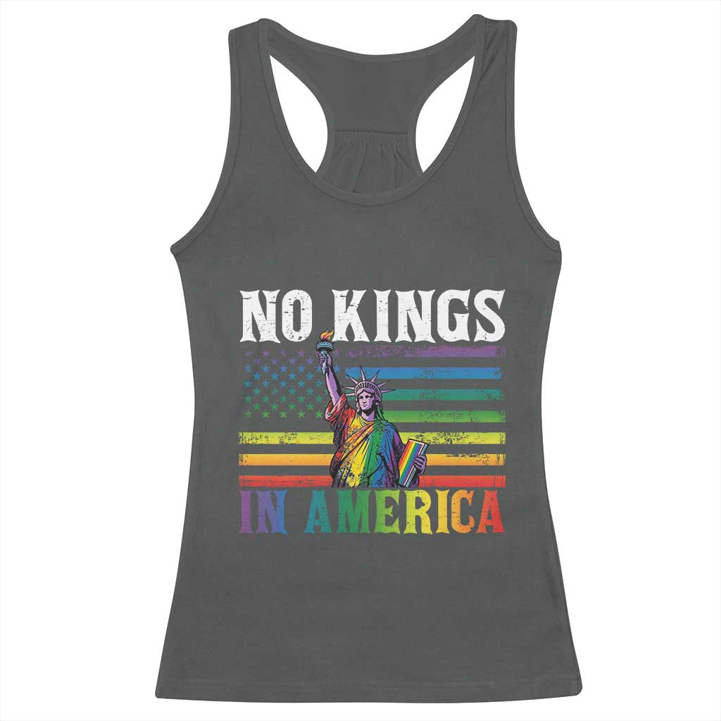 No Kings In America LGBT Pride Racerback Tank Top Anti Authoritarian Political TS12 Dark Heather Print Your Wear