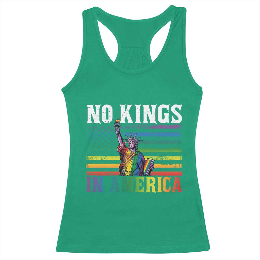 No Kings In America LGBT Pride Racerback Tank Top Anti Authoritarian Political TS12 Irish Green Print Your Wear