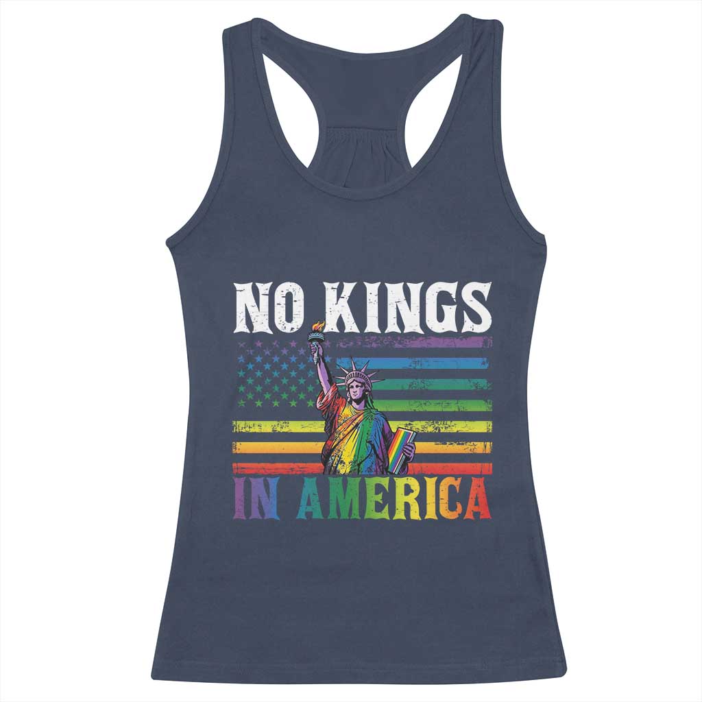 No Kings In America LGBT Pride Racerback Tank Top Anti Authoritarian Political TS12 Navy Print Your Wear