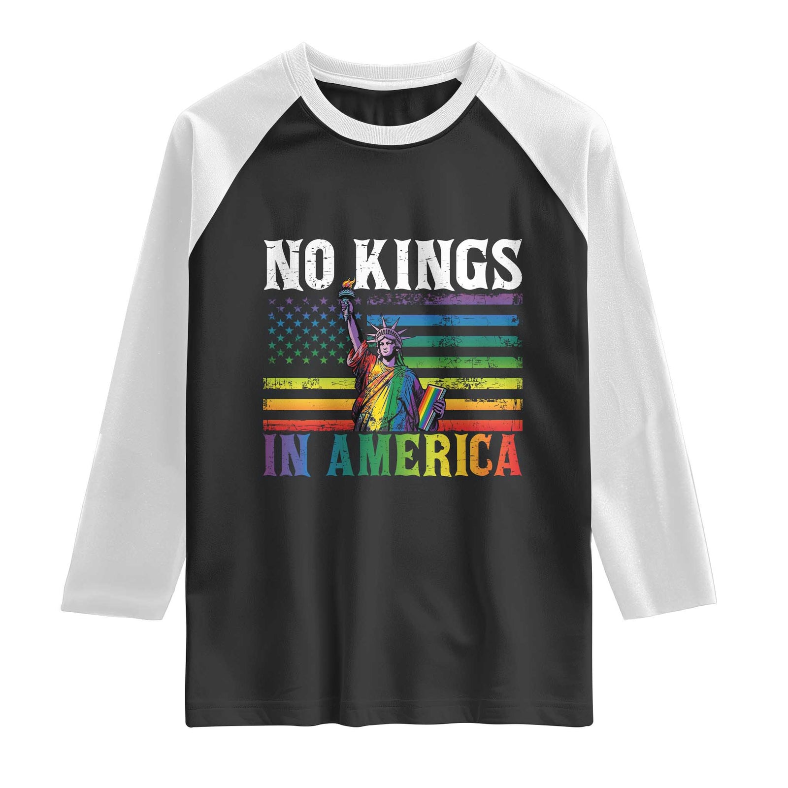 No Kings In America LGBT Pride Raglan Shirt Anti Authoritarian Political TS12 Black White Print Your Wear