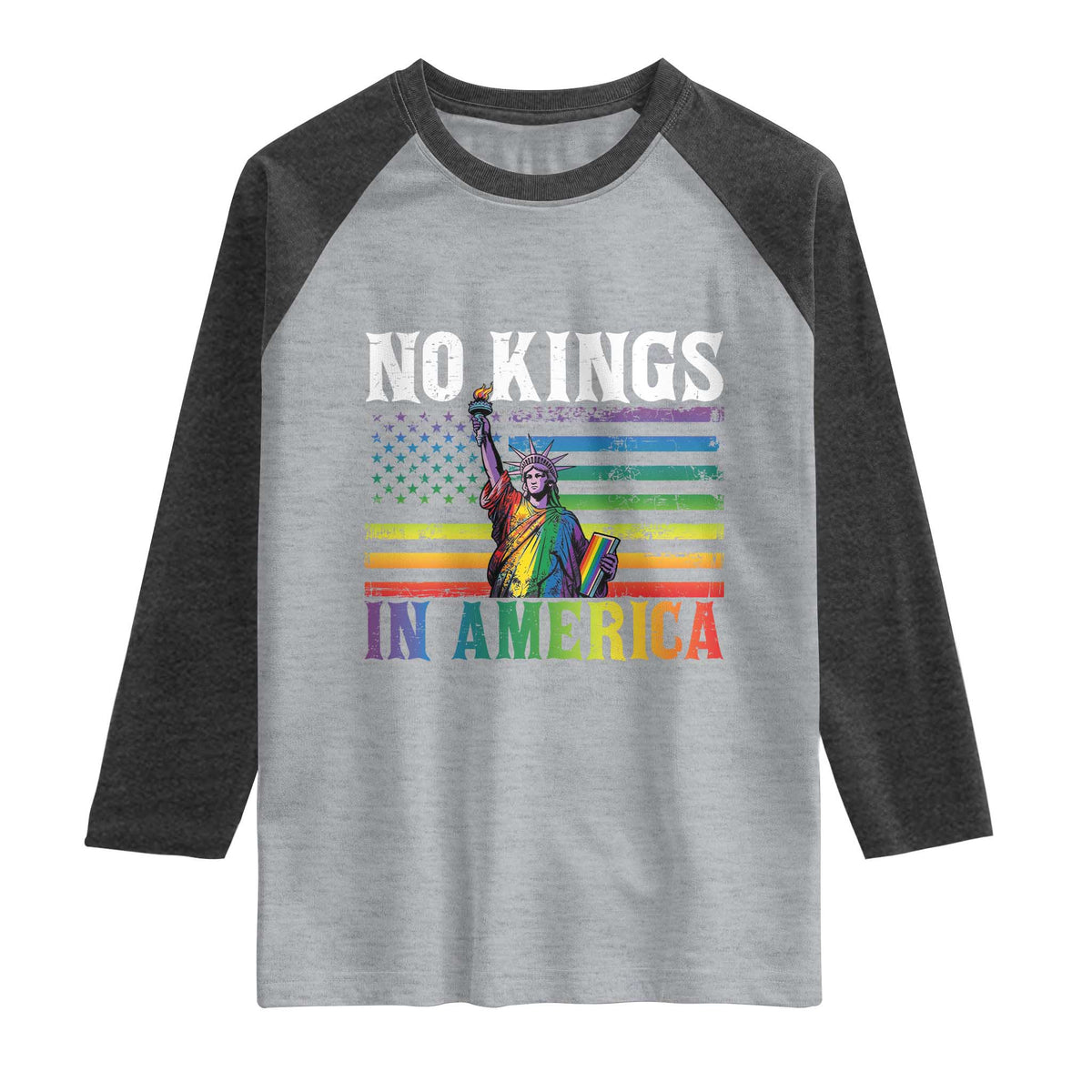 No Kings In America LGBT Pride Raglan Shirt Anti Authoritarian Political