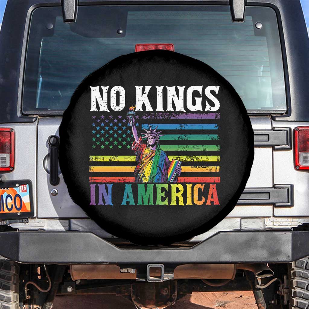 No Kings In America LGBT Pride Spare Tire Cover Anti Authoritarian Political TS12 No hole Black Print Your Wear