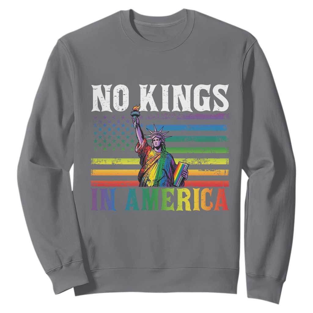 No Kings In America LGBT Pride Sweatshirt Anti Authoritarian Political TS12 Charcoal Print Your Wear