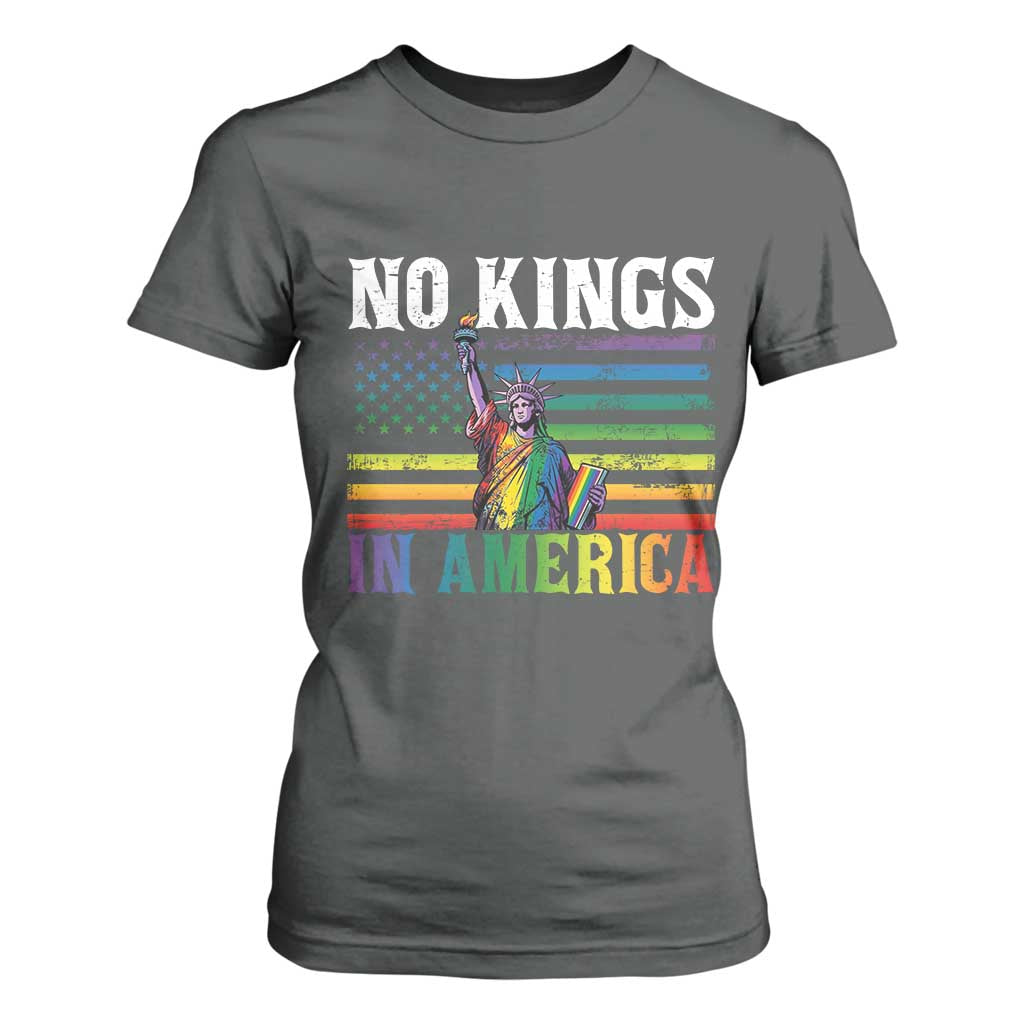 No Kings In America LGBT Pride T Shirt For Women Anti Authoritarian Political TS12 Dark Heather Print Your Wear