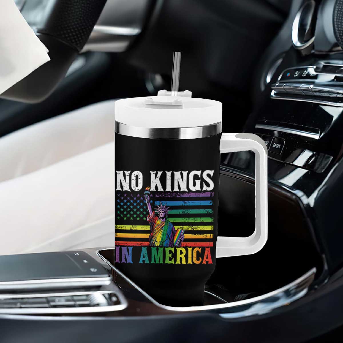 No Kings In America LGBT Pride Tumbler With Handle Anti Authoritarian Political