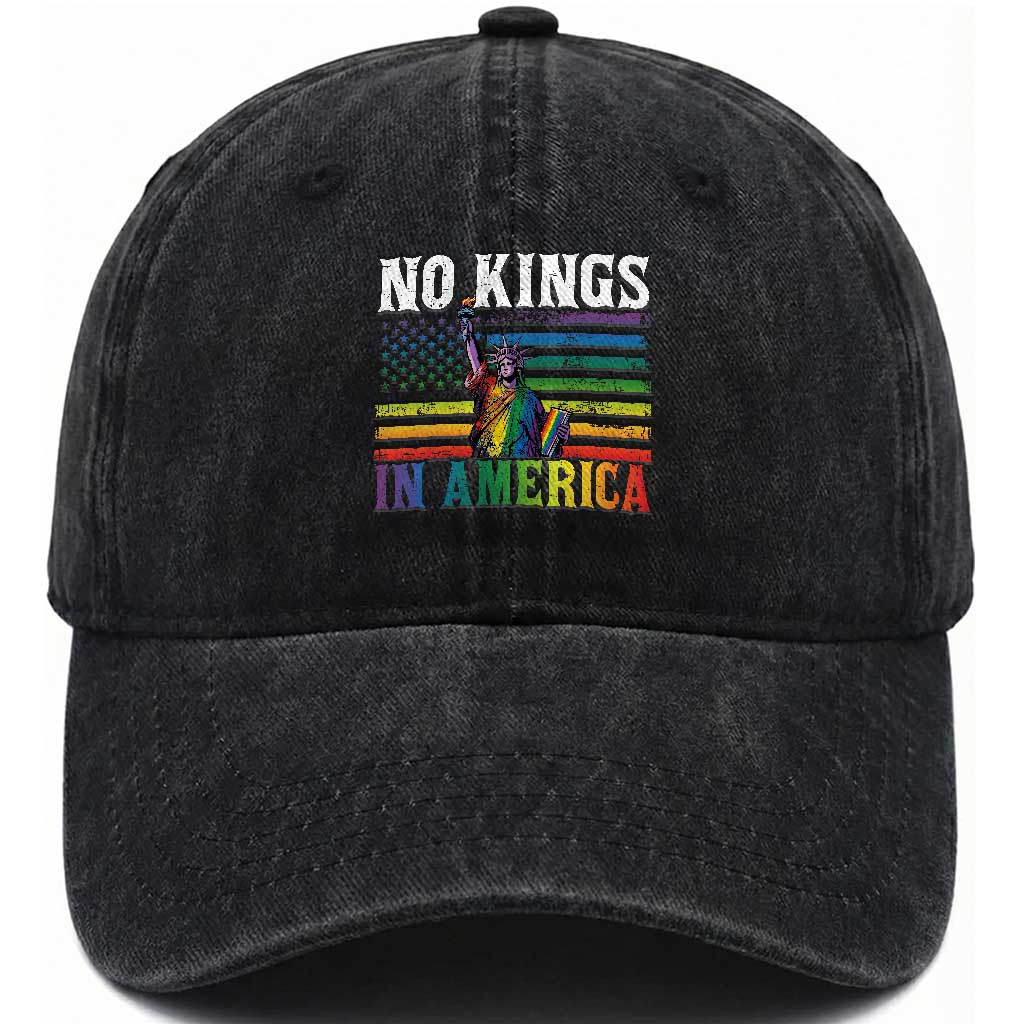 No Kings In America LGBT Pride Washed Cotton Baseball Cap Anti Authoritarian Political