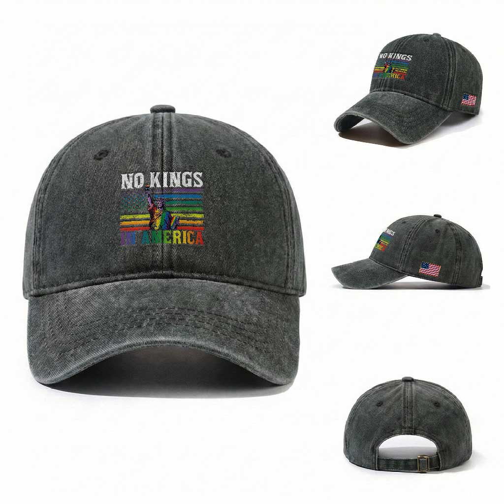 No Kings In America LGBT Pride Washed Cotton Baseball Cap Anti Authoritarian Political