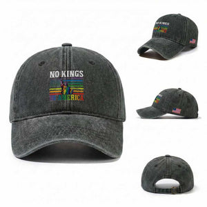 No Kings In America LGBT Pride Washed Cotton Baseball Cap Anti Authoritarian Political