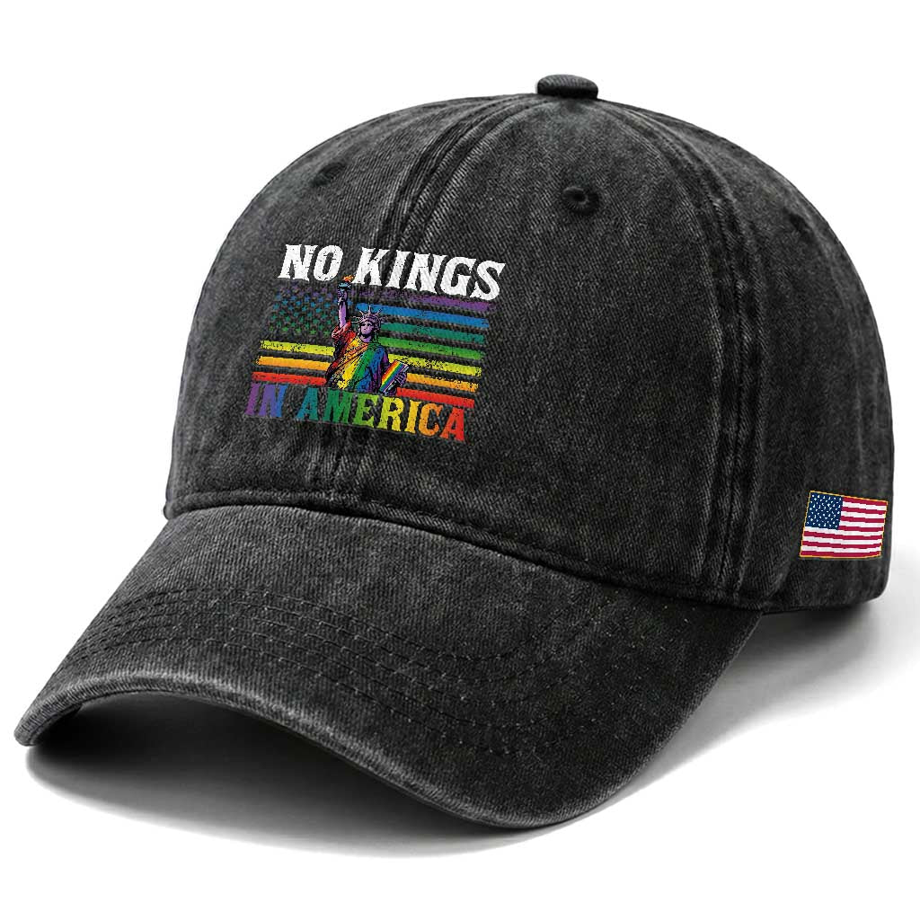 No Kings In America LGBT Pride Washed Cotton Baseball Cap Anti Authoritarian Political