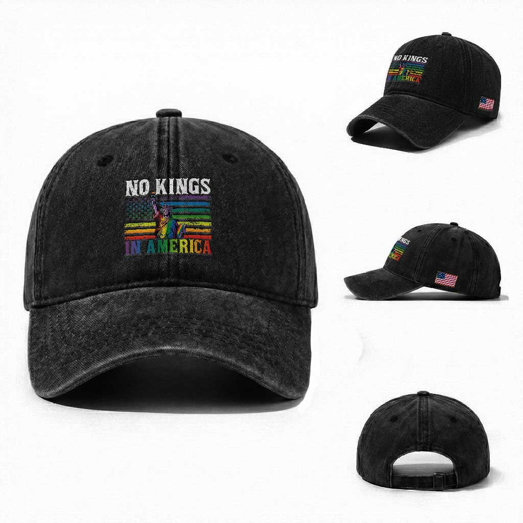 No Kings In America LGBT Pride Washed Cotton Baseball Cap Anti Authoritarian Political