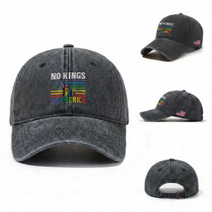 No Kings In America LGBT Pride Washed Cotton Baseball Cap Anti Authoritarian Political