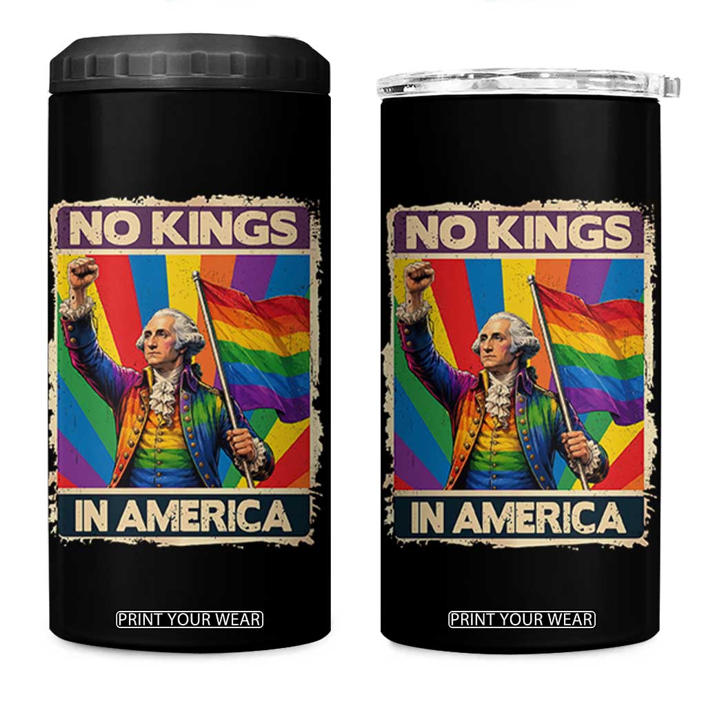 Funny Patriotic LGBT Graphic 4 in 1 Can Cooler Tumbler No Kings In America TS12 One Size: 16 oz Black Print Your Wear