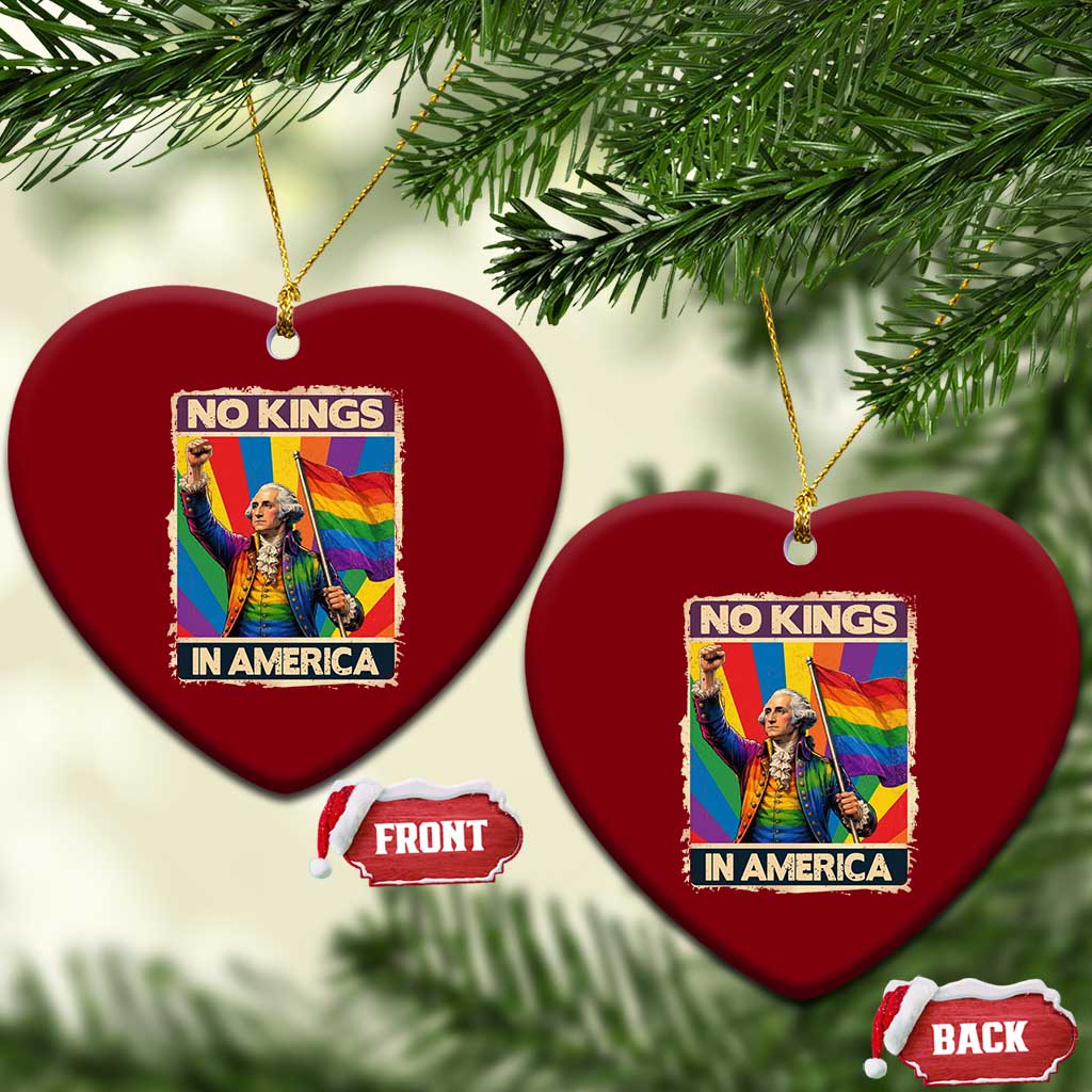 Funny Patriotic LGBT Graphic Ceramic Ornament No Kings In America TS12 Print Your Wear