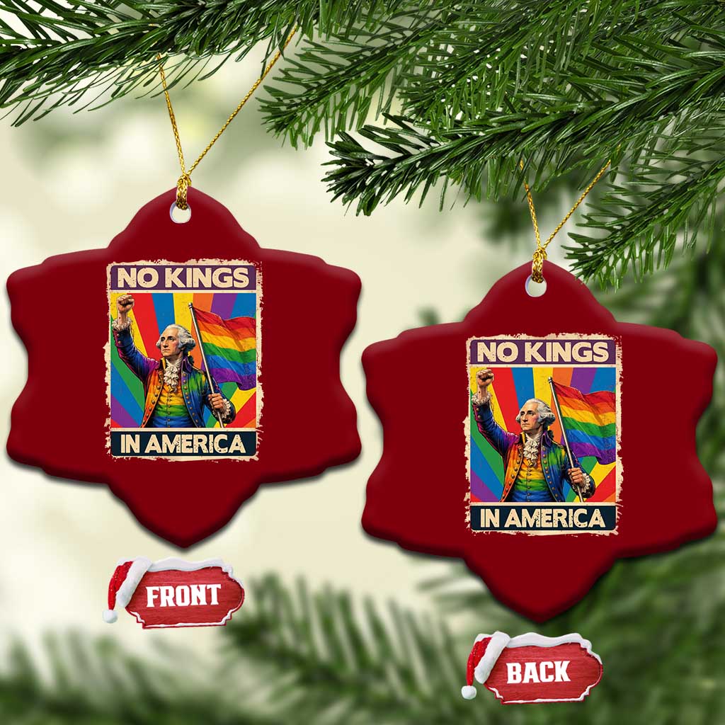 Funny Patriotic LGBT Graphic Ceramic Ornament No Kings In America TS12 Print Your Wear