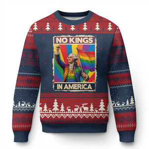 Funny Patriotic LGBT Graphic Ugly Christmas Sweater No Kings In America TS12 Navy Red Print Your Wear