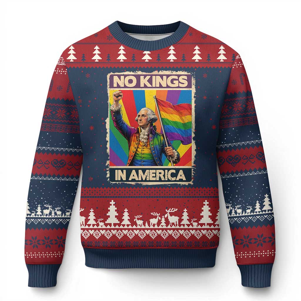 Funny Patriotic LGBT Graphic Ugly Christmas Sweater No Kings In America TS12 Navy Red Print Your Wear