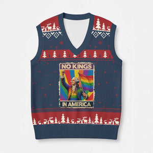 Funny Patriotic LGBT Graphic V-Neck Knit Sweater Vest No Kings In America TS12 Navy Red Print Your Wear