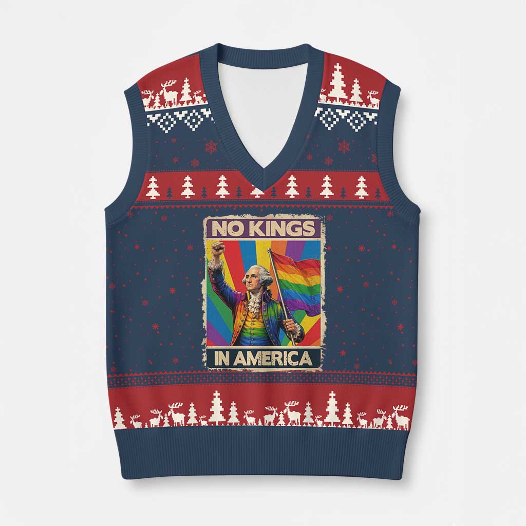 Funny Patriotic LGBT Graphic V-Neck Knit Sweater Vest No Kings In America TS12 Navy Red Print Your Wear