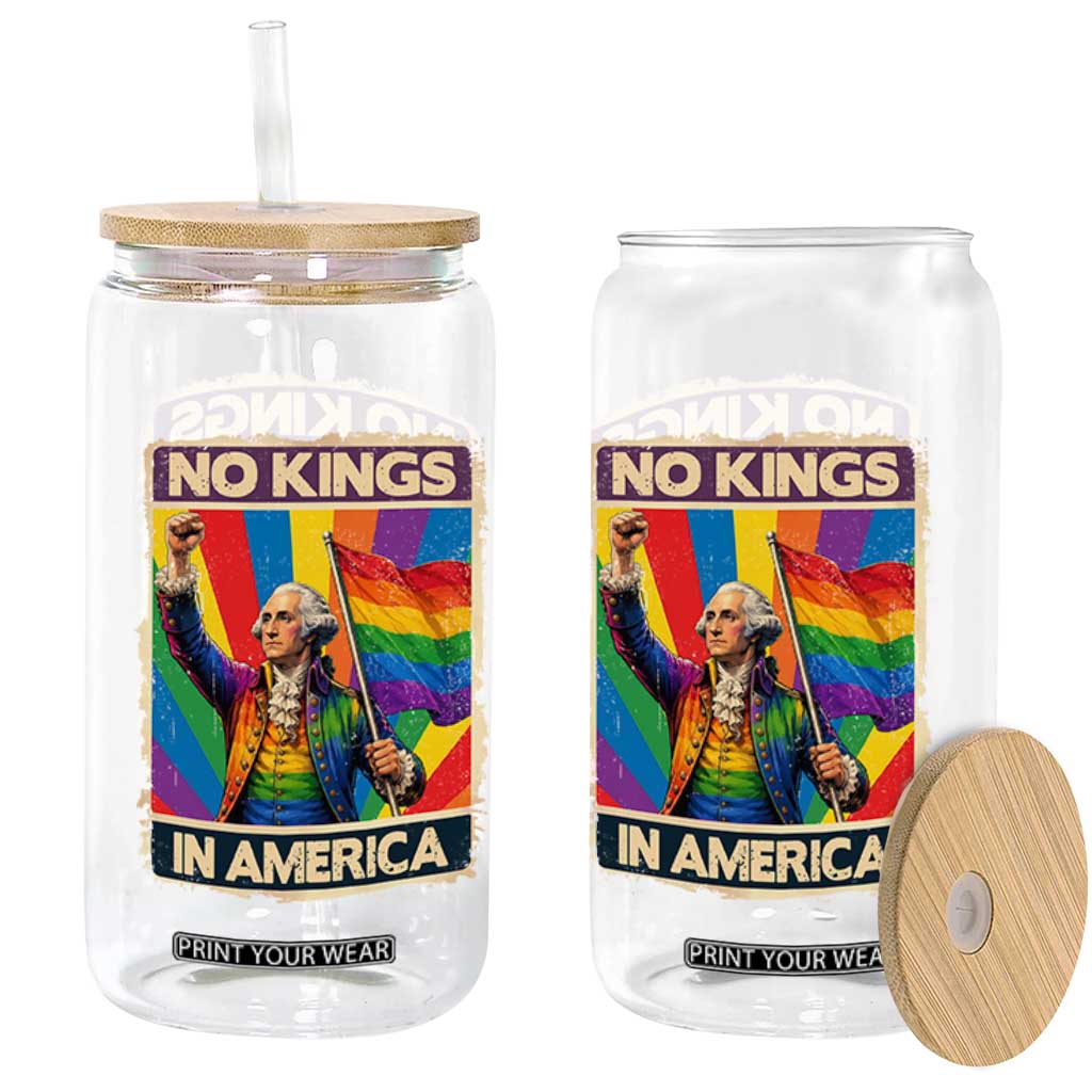 Funny Patriotic LGBT Graphic Glass Can No Kings In America
