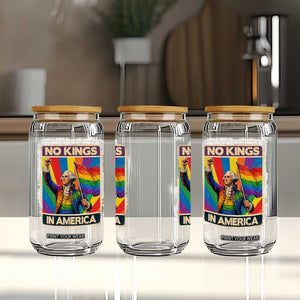 Funny Patriotic LGBT Graphic Glass Can No Kings In America